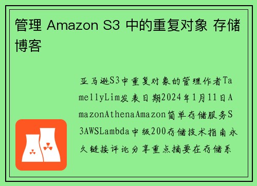管理 Amazon S3 中的重复对象 存储博客